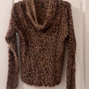 Chic Leopard Print Cowl Neck Sweater